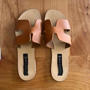 Cognac Leather Greece Slides by Steve Madden